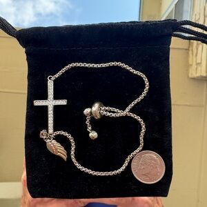 Beautiful and Unique Silver Charm Bracelet with Cross and wing